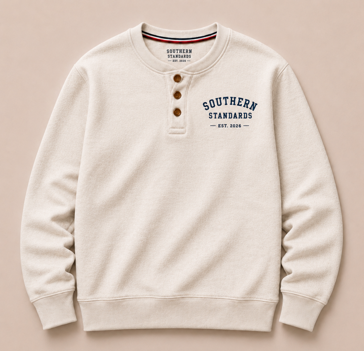 White Henley Crewneck Sweatshirt