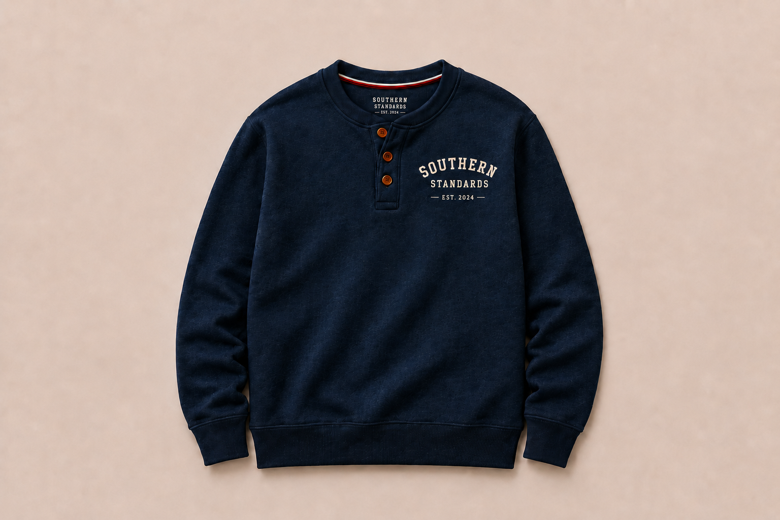 Navy Henley Crewneck Sweatshirt
