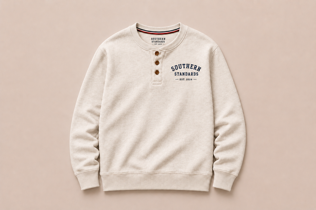 White Henley Crewneck Sweatshirt