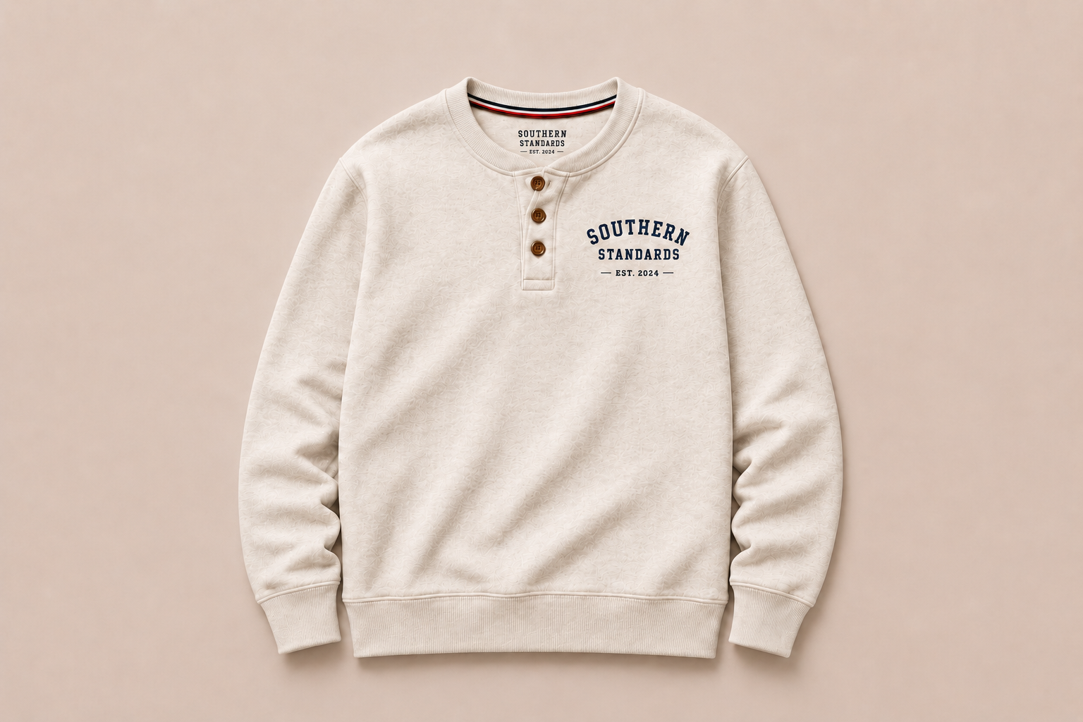 White Henley Crewneck Sweatshirt