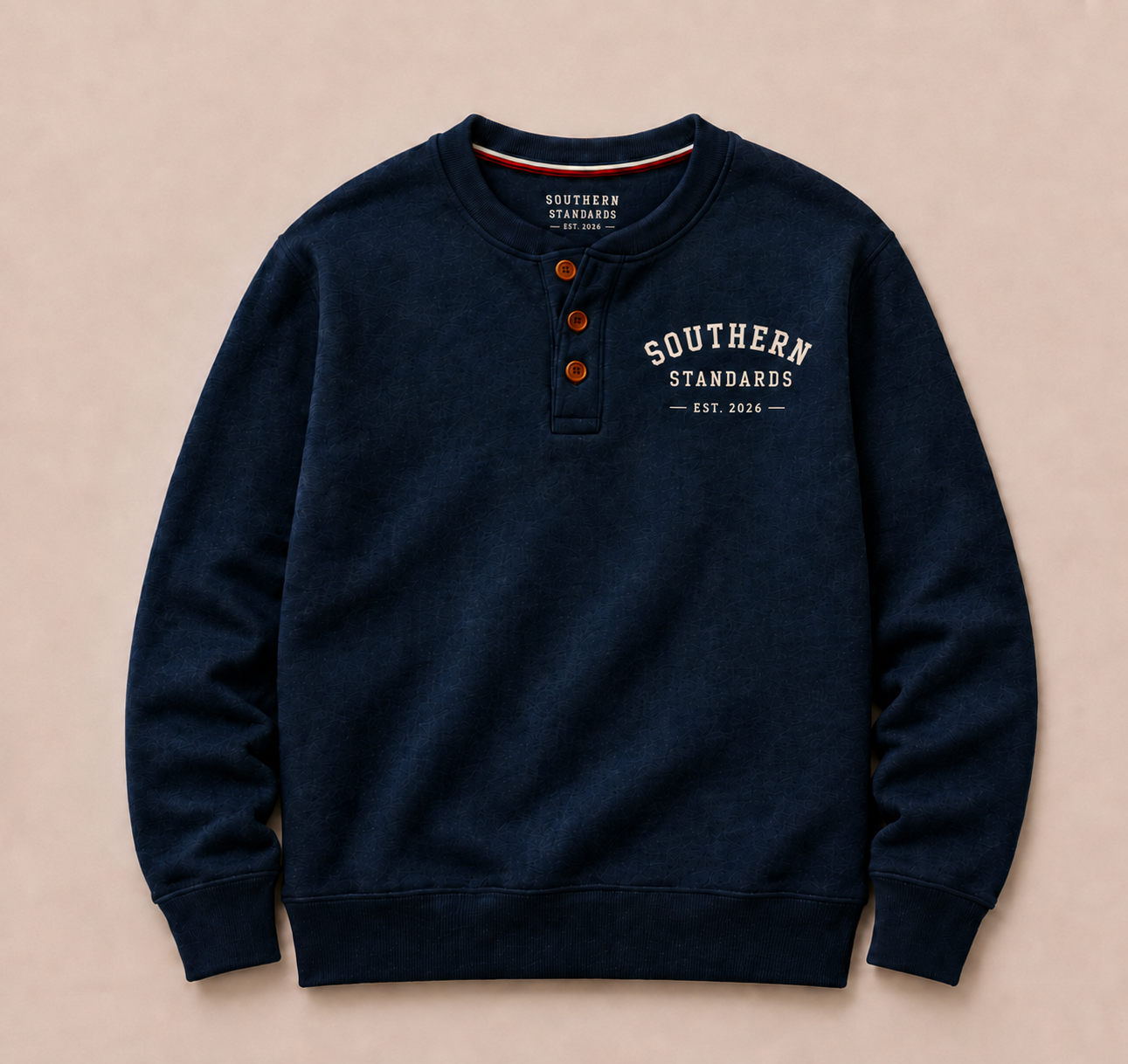 Navy Henley Crewneck Sweatshirt