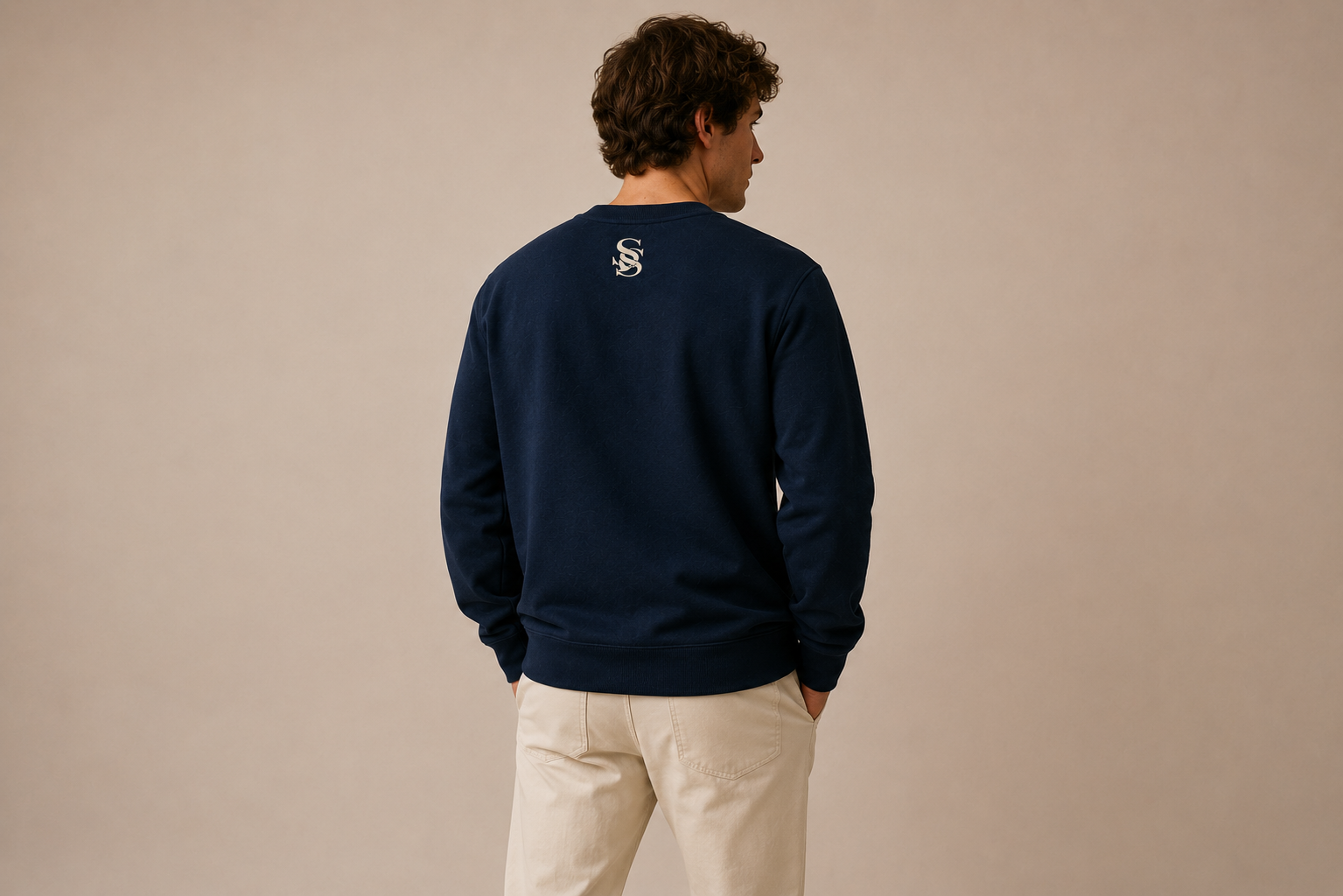 Navy Henley Crewneck Sweatshirt