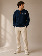 Navy Henley Crewneck Sweatshirt